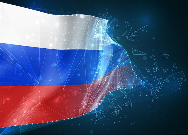 Russia, flag, virtual abstract 3d object from triangular polygons on a blue background