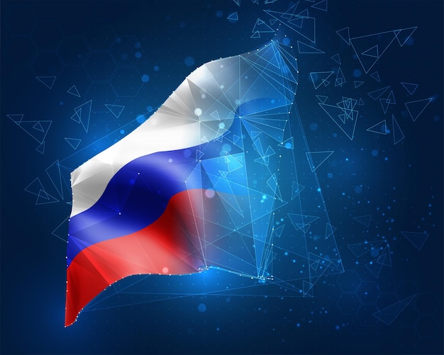 Russia, flag, virtual abstract 3D object from triangular polygons on a blue background