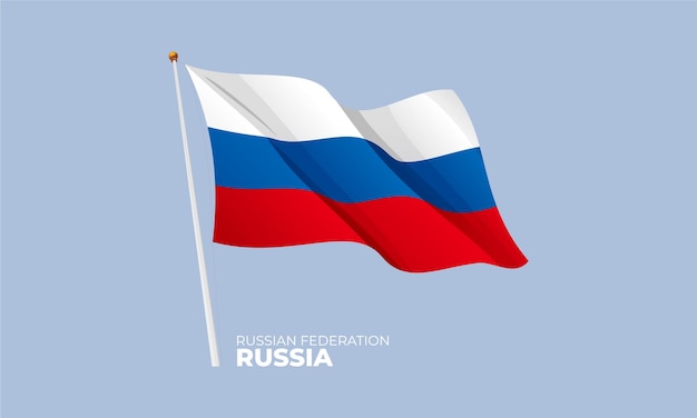 Russia flag waving at the flagpole Vector 3D