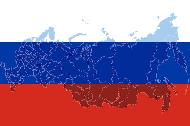 Vettore bandiera della russia con mappa della russia isolata su sfondo bianco illustrazione vettoriale