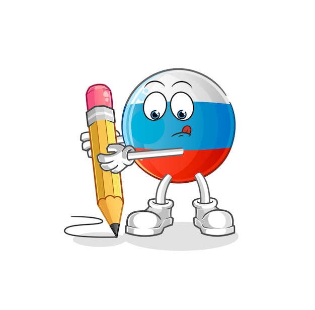 Bandiera della russia scrivere con la matita. vettore mascotte dei cartoni animati