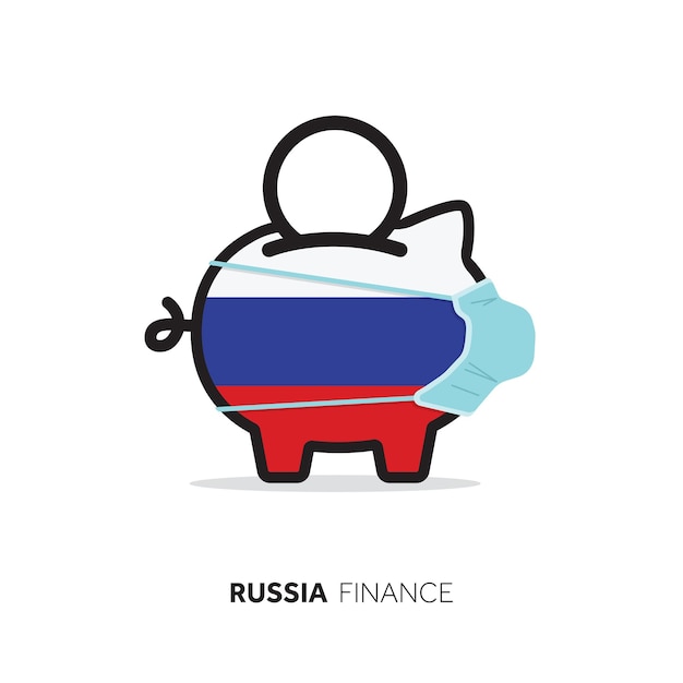 Russia healthcare cost piggy bank wearing a protective face mask