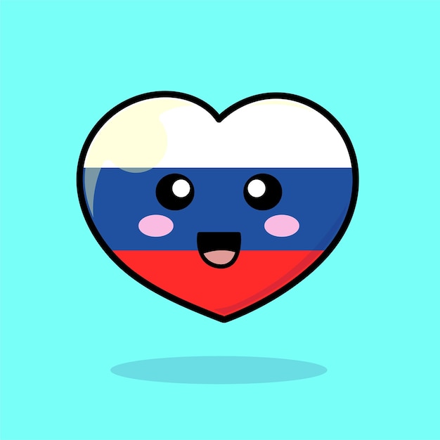 Vettore russia cuore simpatico personaggio russo bandiera del paese amore emoticon