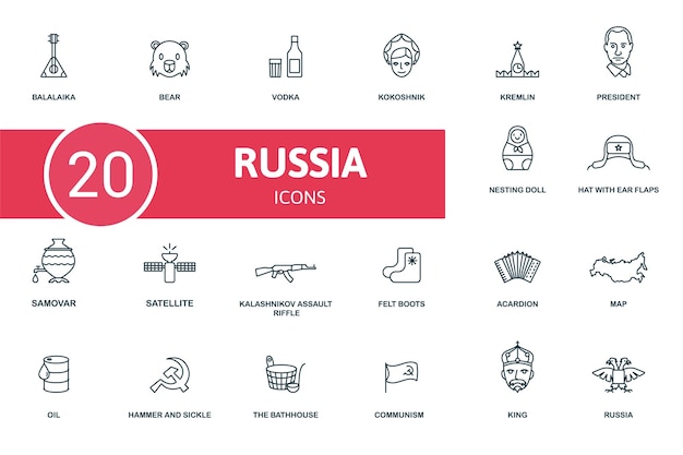 Vector russia icon set contains editable icons russia theme such as