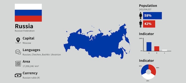 正確な統計データと国情報を持つロシア インフォ グラフィック ベクトル図