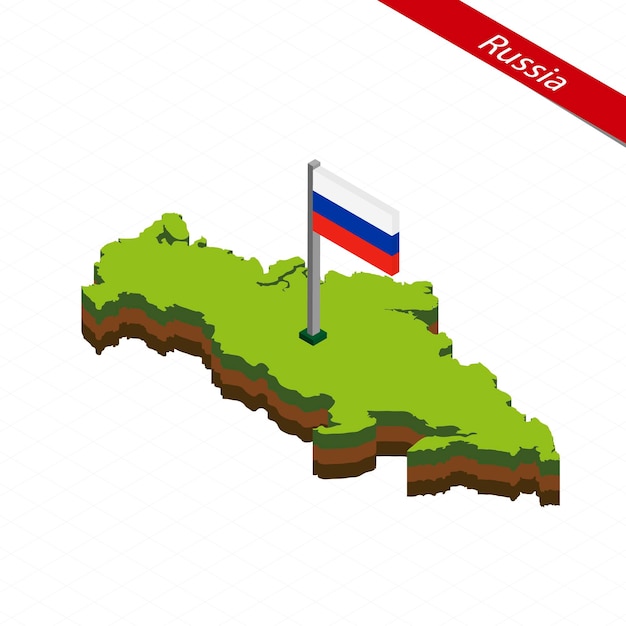 Russia Isometric map and flag Vector Illustration