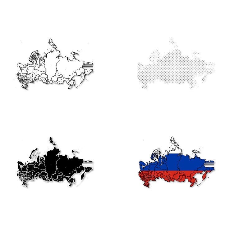 Russia line dotted black colorful and country color map vector
