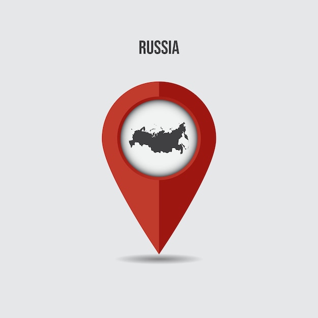 위치 핀에 러시아 지도입니다. 배경에 고립 된 지도와 3D 포인터입니다.