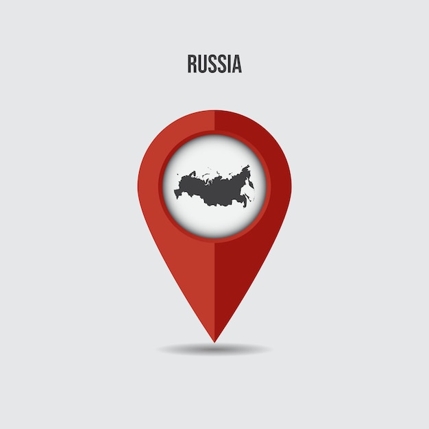 Russia map on location pin. 3D pointer with map isolated on a background.