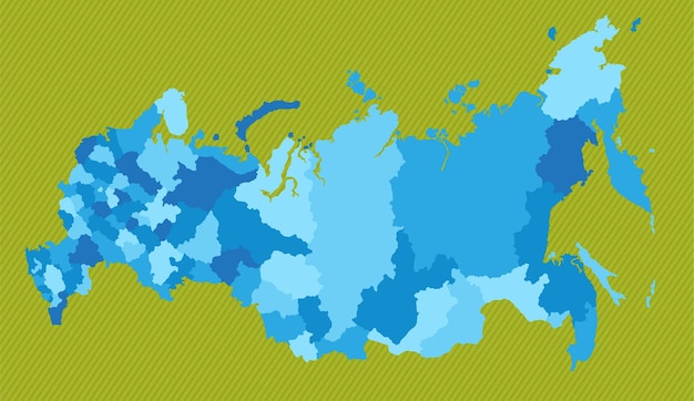 Vettore mappa della russia con i nomi delle regioni mappa politica blu sfondo verde illustrazione vettoriale