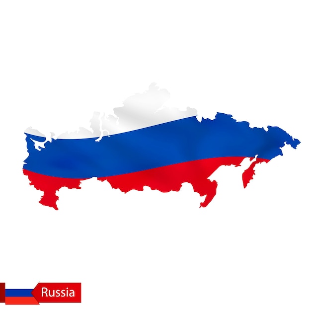 Russia map with waving flag of country