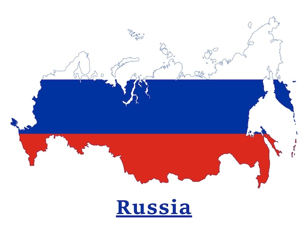 Russia map with flag of country