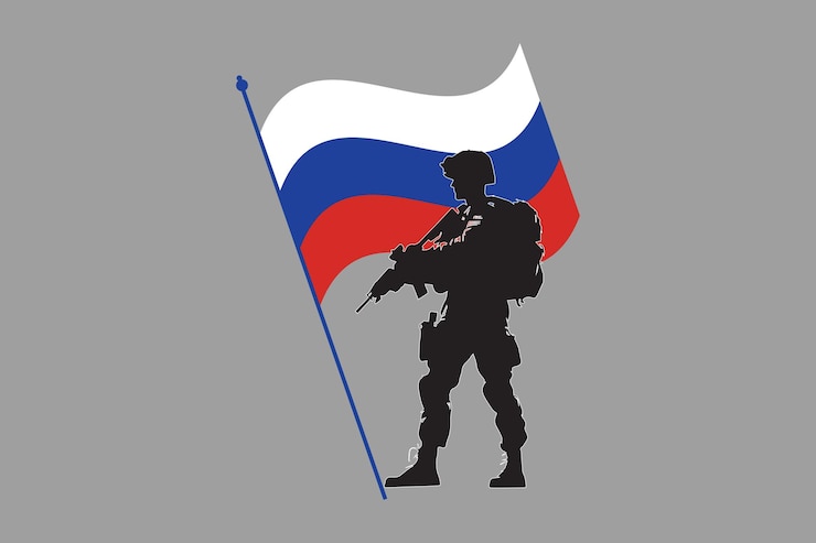 Вектор российский солдат с флагом российский флаг векторный график