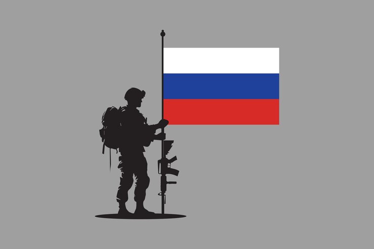 Вектор российский солдат с флагом российский флаг векторный график