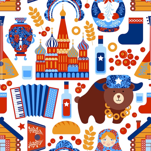Vector russia travel seamless pattern