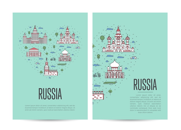 Вектор Флаер туристического тура по россии в линейном стиле