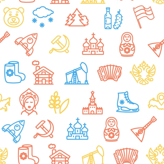 Russia Travel and Tourism Pattern Background on a White Vector