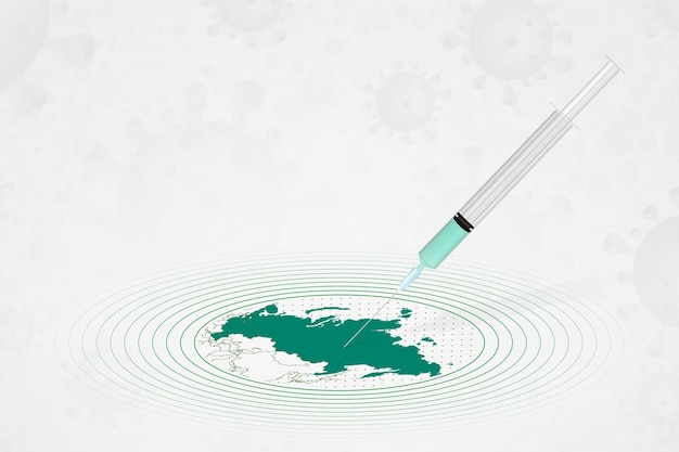 ロシアのワクチン接種コンセプトロシアの地図でのワクチン注射ワクチンとコロナウイルスCOVID19に対するワクチン接種