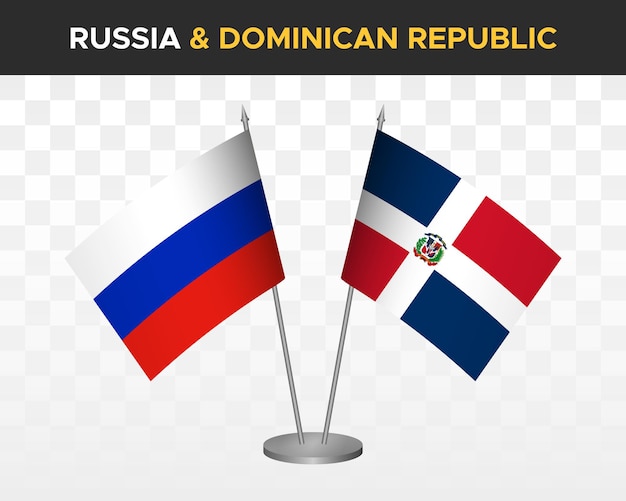 Russia vs Dominican Republic desk flags mockup isolated 3d vector illustration russian table flags