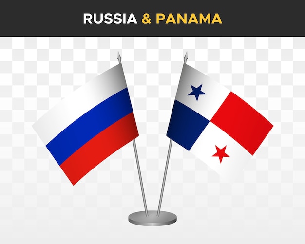 Russia vs Panama desk flags mockup isolated on white 3d vector illustration russian table flags