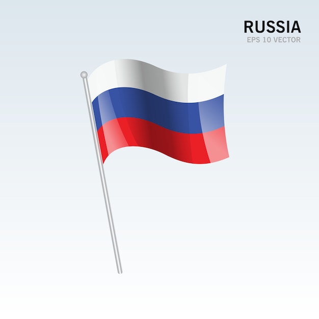 Россия развевающийся флаг, изолированные на сером фоне