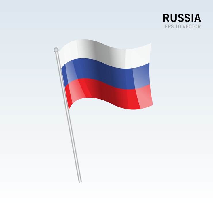 Вектор россия развевающийся флаг, изолированные на сером фоне