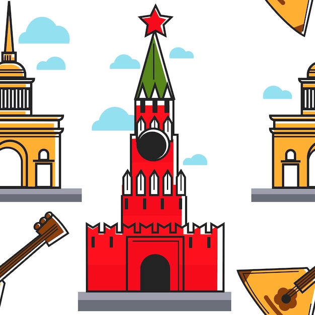 Vettore architettura russa e musica senza cuciture cremlino e edificio dell'ammiragliato