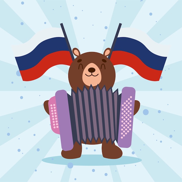 Vector russian bear playing accordion character