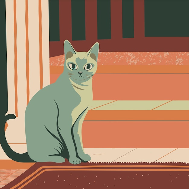 russian blue cat hand drawn cartoon character sticker icon concept isolated illustration