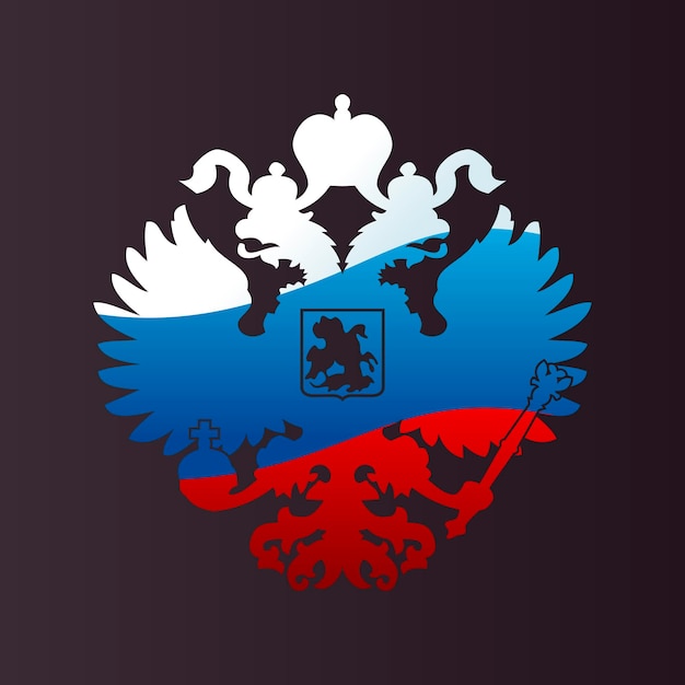 Vettore stemma russo stemma aquila a due teste simbolo dell'impero bandiera della russia