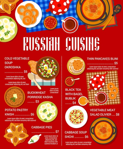 Menu della cucina russa cibo russo piatti pasti