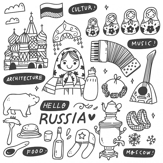 Vector russian culture doodles set