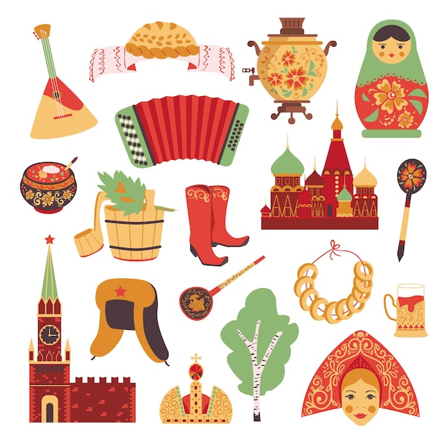 Vector russian culture icons set.