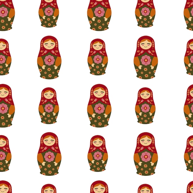 Russian doll matryoshka seamless pattern Vector isolated