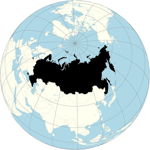 Vector russian federations outline prominently displayed in the orthographic projection of the world map