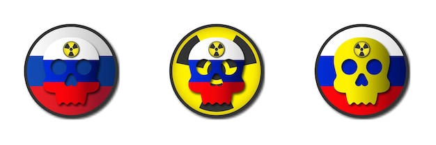 Russian flag with skull and radiation symbol Nuclear war concept Flat vector illustration