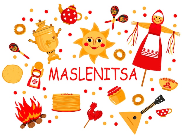 Russian holiday carnival vector concept russian translation wide shrovetide or maslenitsa