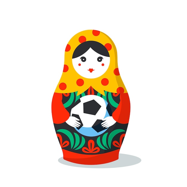 Vector russian matrioshka russia symbol with soccer ball