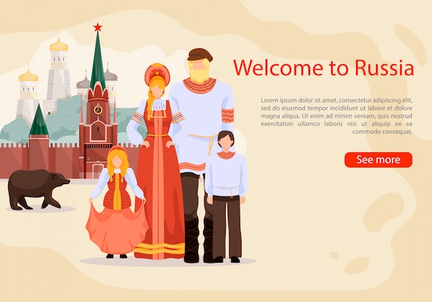 Russian in national costume, informative banner template