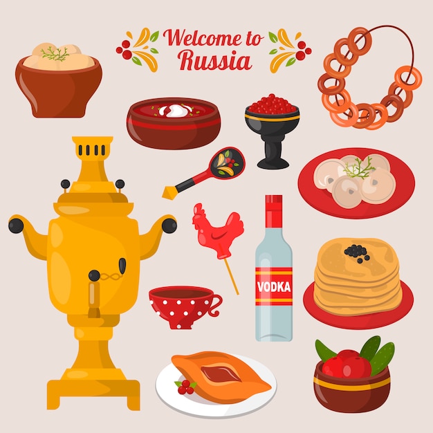 Vector russian national food set