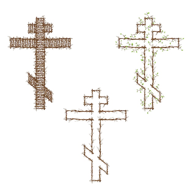 Russian Orthodox Cross branches and leaves