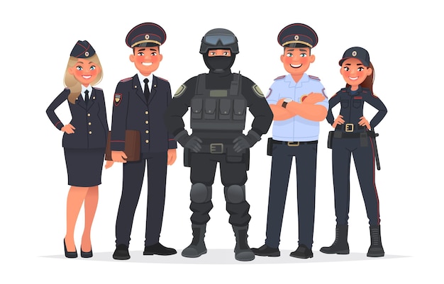 Vector russian police officers on a white background. vector illustration in cartoon style