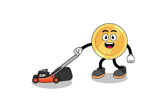 Russian ruble illustration cartoon holding lawn mower