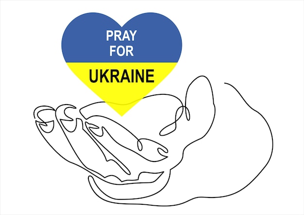 Russian-Ukrainian conflict. Hand gesture holding Ukraine flag in the shape of heart