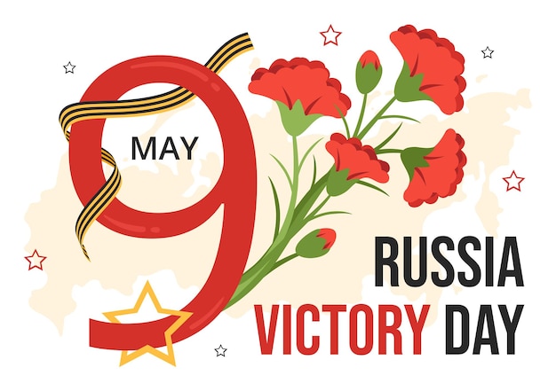 Russian Victory Day on May 9 Illustration with Medal Star Of The Hero and Great Patriotic War