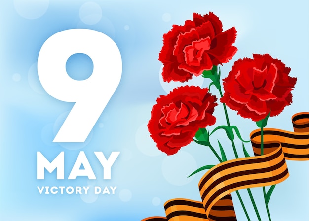 Vector russian victory day with carnation and ribbons