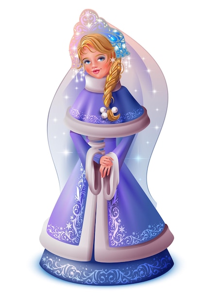 Russisch mooi meisje Snow Maiden. Geïsoleerd op witte vector cartoon afbeelding