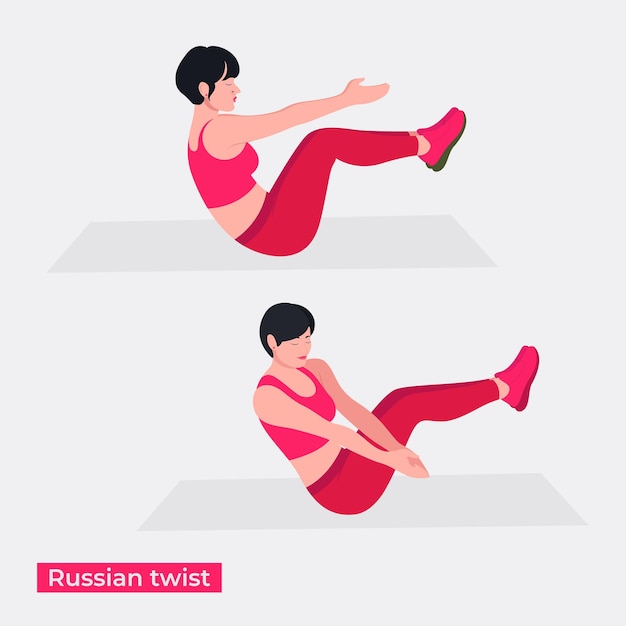 Russische draaioefening Vrouw workout fitness aerobic en oefeningen