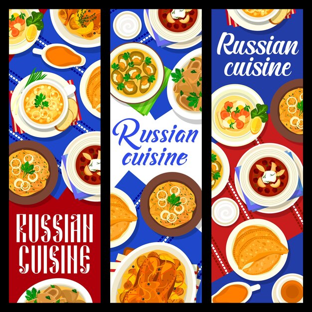 Russische keuken restaurant gerechten verticale banners