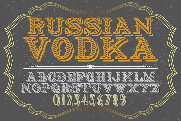 Vector russische wodka alfabet label ontwerp